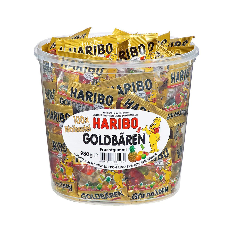 Jeleuri Haribo Goldbären, mini pachete 100 x 10g – jeleuri cu aroma de fructe