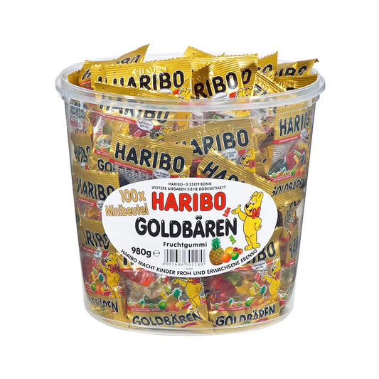 Jeleuri Haribo Goldbären, mini pachete 100 x 10g – jeleuri cu aroma de fructe